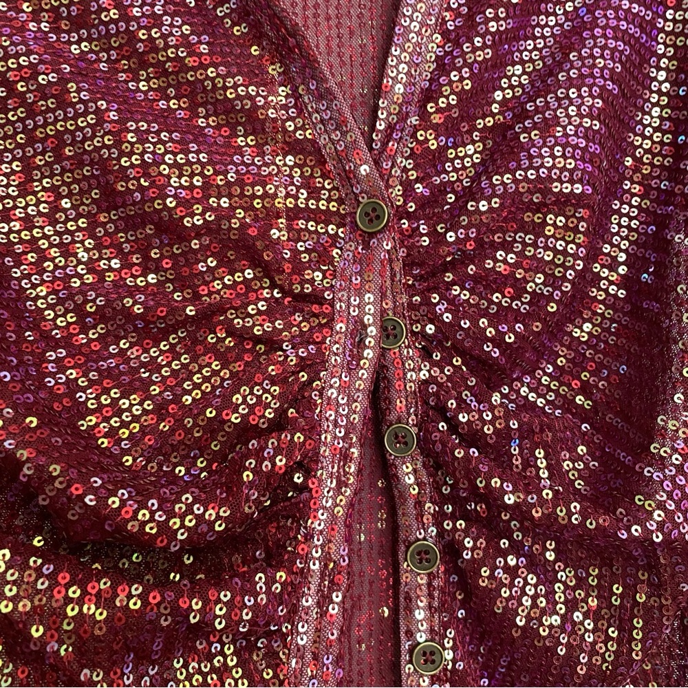 Free People Red sequin shirtee blouse top gathered S New - Picture 6 of 6